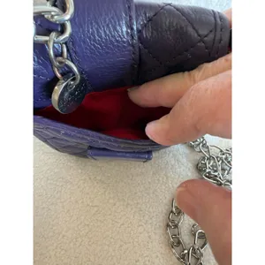 MAXX NEW YORK Leather Crossbody Bag Purple Diamond Quilted Silver Chain Strap thumbnail 4