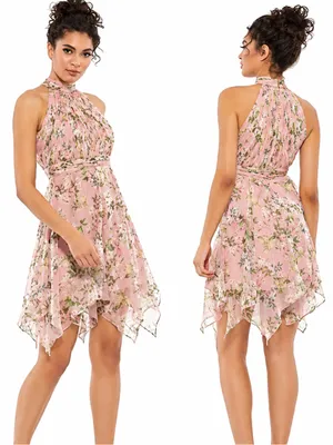 NWT Mac Duggal Ieena 70208 High Neck Floral Print Dress Pink Multi Size 0 thumbnail 3