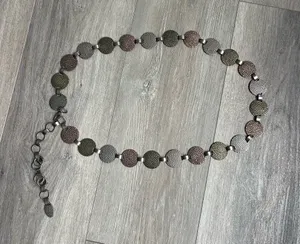 Vintage Mixed Metal Textured Disc Link Chain Belt Boho Adjustable Statement thumbnail 1