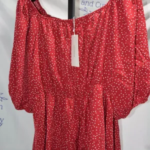 NWT Bloom Chic Red/White Polka Dot Peasant Blouse, Size 26 thumbnail 1