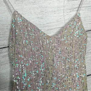 Iridescent Blush Sequin Sparkle Mini Slip Dress Size Small Party Glam Cocktail thumbnail 5