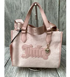 Juicy Couture Pink Diamond Velour Tote – Logo Strap & Heart Charm thumbnail 1