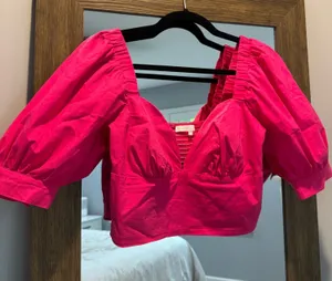 Revolve Hot Pink Puff Sleeve Crop Top thumbnail 2