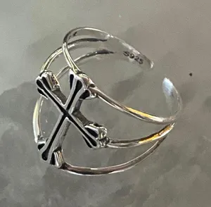 Sterling Silver Minimalist Cross Band Ring Adjustable thumbnail 2