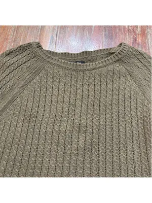 Massimo Dutti Cotton Cashmere Cable Knit Sweater Olive Green Small thumbnail 2