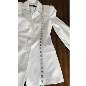 Zara Womens Cream White‎ Satin Lapel Tailored Single Button Blazer XS thumbnail 12