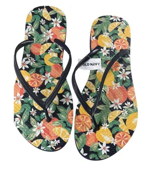 Old Navy Women's Black-Strap Flip Flops with Citrus Floral Print Sz 7 New thumbnail 1