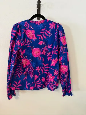 NWT Lilly Pulitzer Coulter Long Sleeve Cotton Top Blue Never Ending Summer thumbnail 9