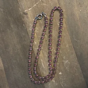 Vintage gold tone pink tennis necklace thumbnail 5