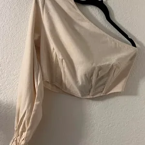 Blush Pink One Shoulder Crop Top thumbnail 1