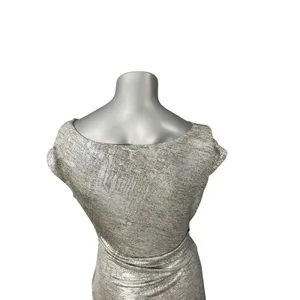 Vince Camuto Women's Silver Metallic Ruched Mini Dress 6 Sheath Cowl Neck thumbnail 6
