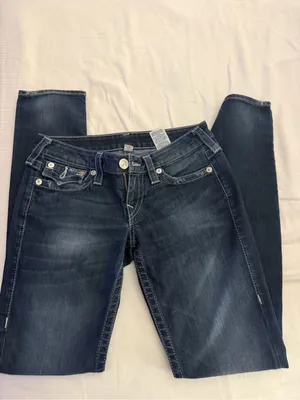 True Religion Women's Straight Leg Jeans in Dark Blue Wash thumbnail 3