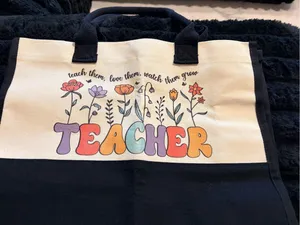 Teacher Floral Graphic Crossbody Tote Bag - Black & Cream thumbnail 2