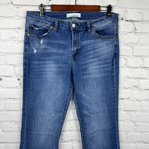 Kancan Women Size 31 Bootcut Crop Jeans Distressed Mid Rise Medium‎ Wash Raw Hem thumbnail 3