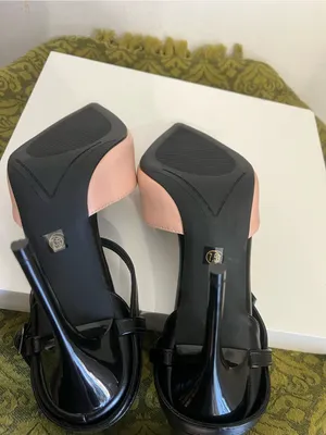 Pointed Two-Tone Ankle-Strap Heels in Pink and Black thumbnail 6