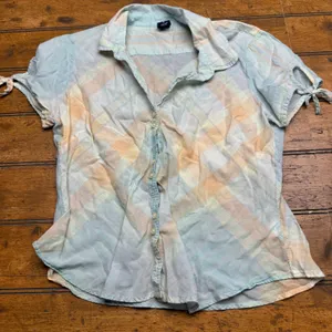 GAP Womens‎ Plaid Button Down Shirt Short Sleeve Tie Sleeve Pastel Size M thumbnail 1
