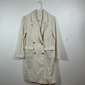 PRIMA Cream Double Breasted Long‎ Sleeve Midi Trench Coat Blazer XS Linen thumbnail 2