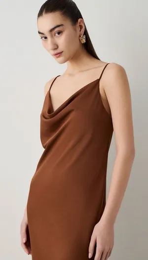 Sleek Brown Cowl-Neck Slip Dress thumbnail 1