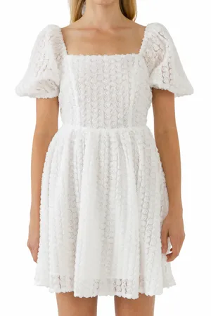Endless Rose Textured Floral Rosette Cutout Back Mini Dress White thumbnail 1
