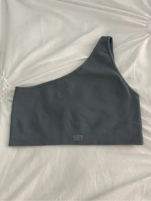 Set Active Sculptflex Ribbed One Shoulder Sports Bra in Slate thumbnail 2