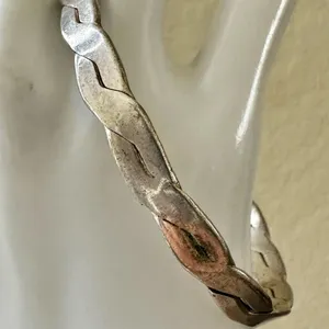 Silver tone braided bangle bracelet thumbnail 10