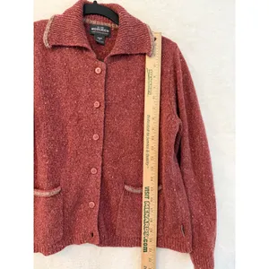 Woolrich Cardigan Sweater Womens Medium Red Wool Blend Button Front Collared thumbnail 8