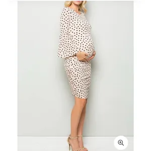 My Bump Maternity Dress, Polka Dot Bell Sleeves Body Con Dress,taupe And Black L thumbnail 3