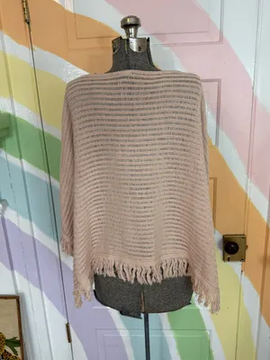 Anthropologie Akemi + Kin Frenchie Cotton Linen Blend Fringe Poncho Sz S 💚🍄 thumbnail 4