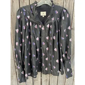 Tuckernuck Corrigan Blouse Black Pink Blurred Dot Fil Coupe size L thumbnail 5