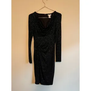 Vintage Cache Cocktail Dress Womens S Black‎ Sparkle Ruched Glitter Party Glam thumbnail 3