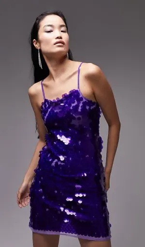 Topshop Sequin Disc Mini Dress in Purple Size 2 NWT thumbnail 1