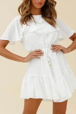 LOYO Boutique Flowy Short Sleeve White Dress thumbnail 1
