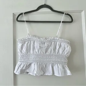 Madewell Smocked Button-Front Top in Poplin in Eyelet White Size Small NWT thumbnail 9