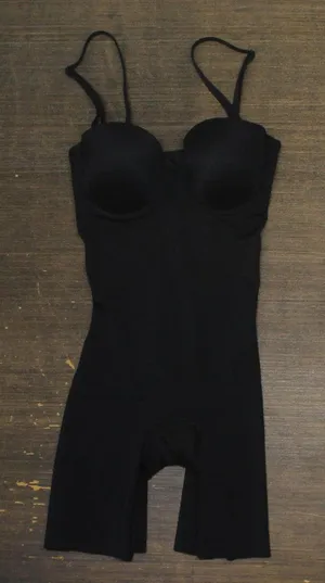 Spanx Womens Suit Your Fancy Strapless Cupped Mid-Thigh Bodysuit 10156R Black XS thumbnail 1