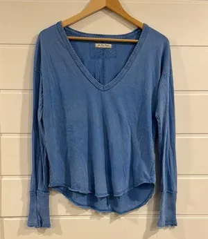 We The Free Free People Blue V-Neck Long Sleeve Top thumbnail 1
