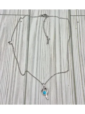 NWOT Silver Tone Pendant Necklace Stainless Steel 18" Blue December Birthstone thumbnail 7