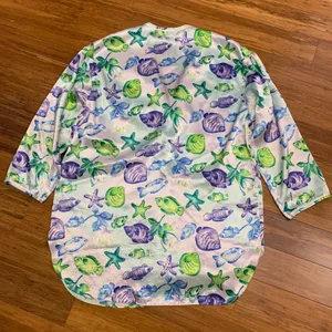 Victorias Secret Satin‎ Sleep Shirt Womens XS Fish Starfish Button Down Pajama thumbnail 4