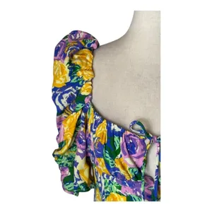 Zara Dress Women Medium Purple Yellow Floral Balloon Sleeve Corset Style‎ Mini thumbnail 6