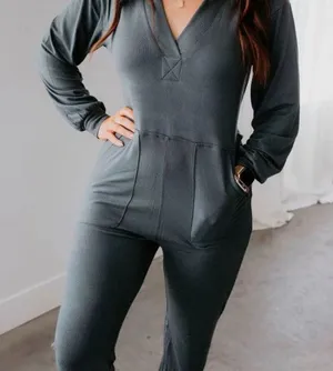 MONO B Marty Gray Hooded Jumpsuit Size Large NEW NWT thumbnail 1