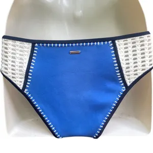 Victorias Secret VS Swim Surf Crochet Bikini Bottom Cheeky Blue Ivory Boho Sz S thumbnail 4