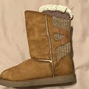 NWT boot cuffs leg warmers tan with ecru lace trim thumbnail 3