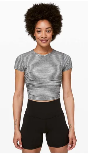 Lululemon All It Takes Short Sleeve, Modern Stripe Heathered Medium Grey White thumbnail 1
