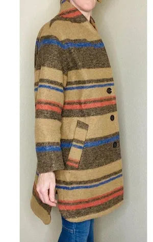 Banana Republic Retro Tan Preppy Winter Plaid Stripe Jacket thumbnail 6