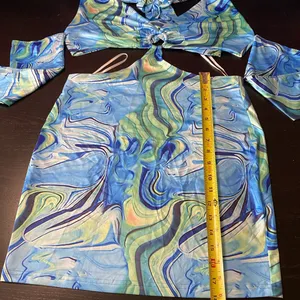 SHEIN Blue and Green Swirl Swimsuit size L thumbnail 4