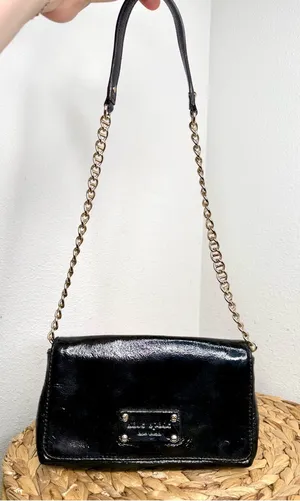 Kate Spade Purse Black Patent Leather Clutch Purse on a Chain Shoulder Strap thumbnail 1