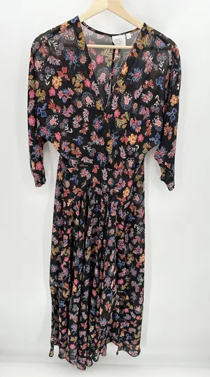 Anthropologie HD In Paris Varina Black Floral Sheer Maxi Dress Womens 4 OB483345 thumbnail 1