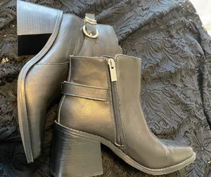 Vince Camuto Black Leather Ankle Booties with Side Zip thumbnail 1
