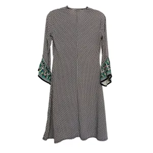 Max Studio Womens‎ XS Navy Geometric V-Neck Bell Sleeve Paisley Knit Dress thumbnail 2
