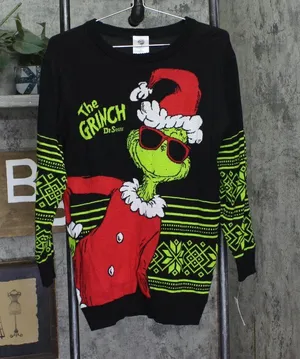NWT The Grinch Long Sleeve Knit Ugly Christmas Pullover Sweater Black XL thumbnail 1