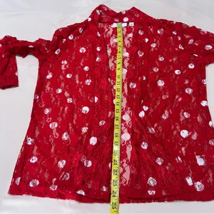 Susan Graver Red Lace White Polka Dot Scoop Neck Tank Sheer Open Cardigan‎ Set thumbnail 9